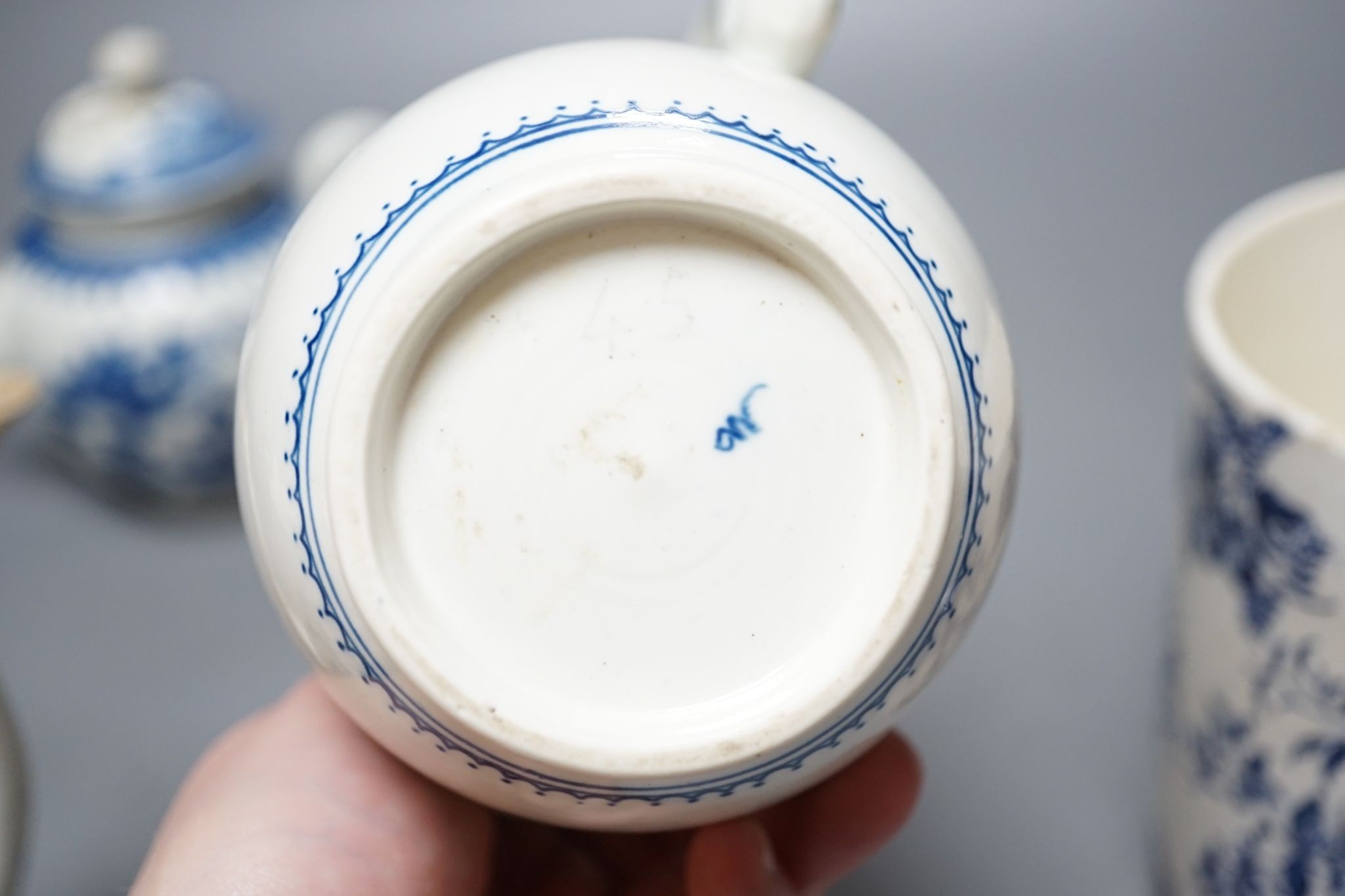 2 Worcester blue and white teapots, large Worcester jug and two coffee pots, 15cm